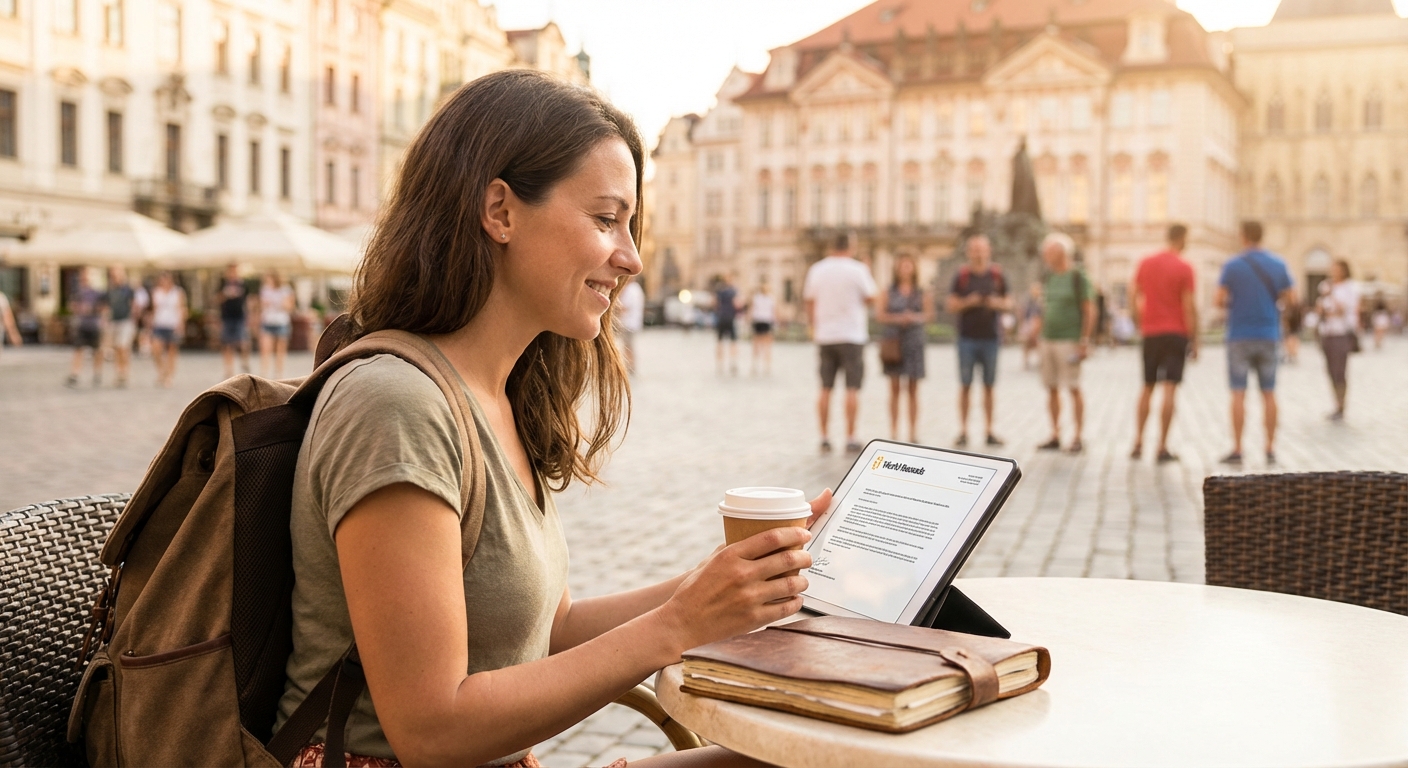 Create a lifestyle photography style blog image for a Travel website article abo