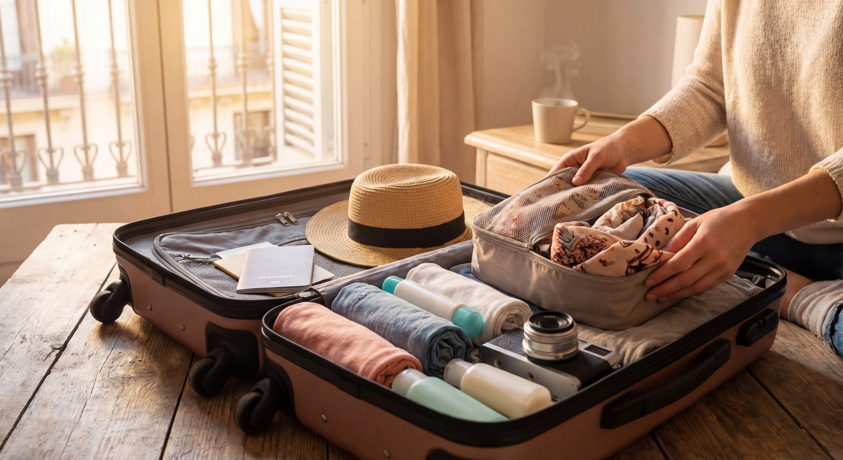 Create a lifestyle photography style blog image for a Travel website article abo