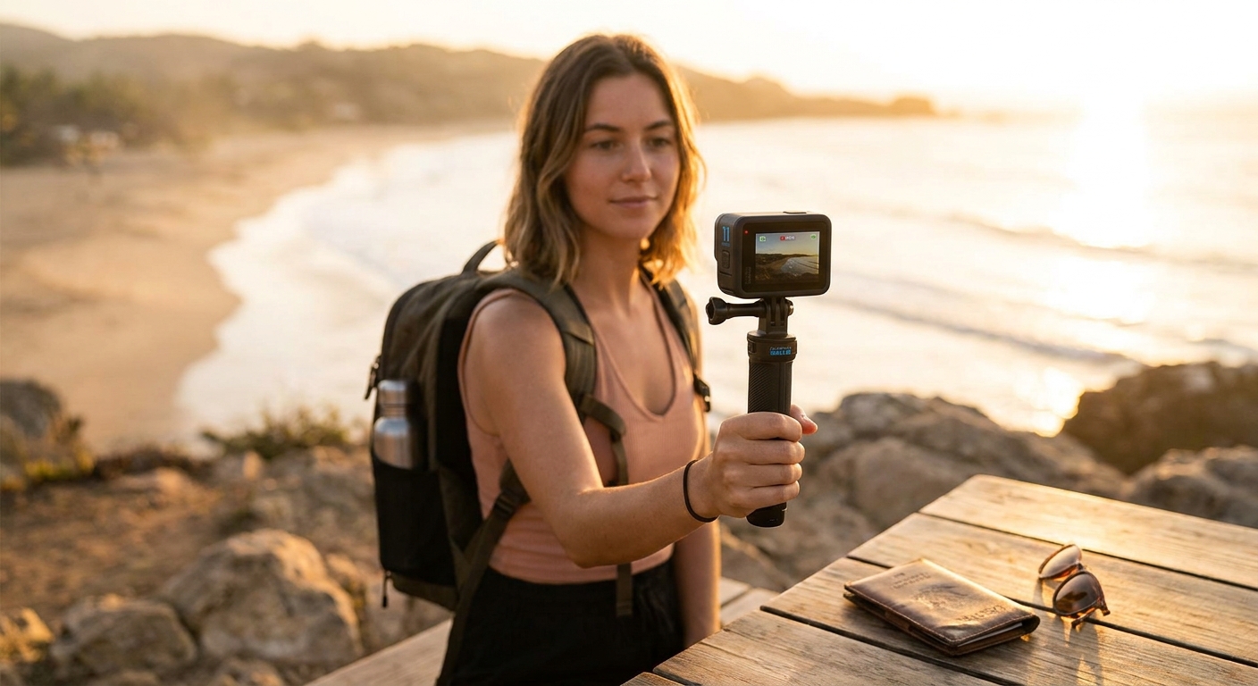 Create a lifestyle photography style blog image for a Travel website article abo