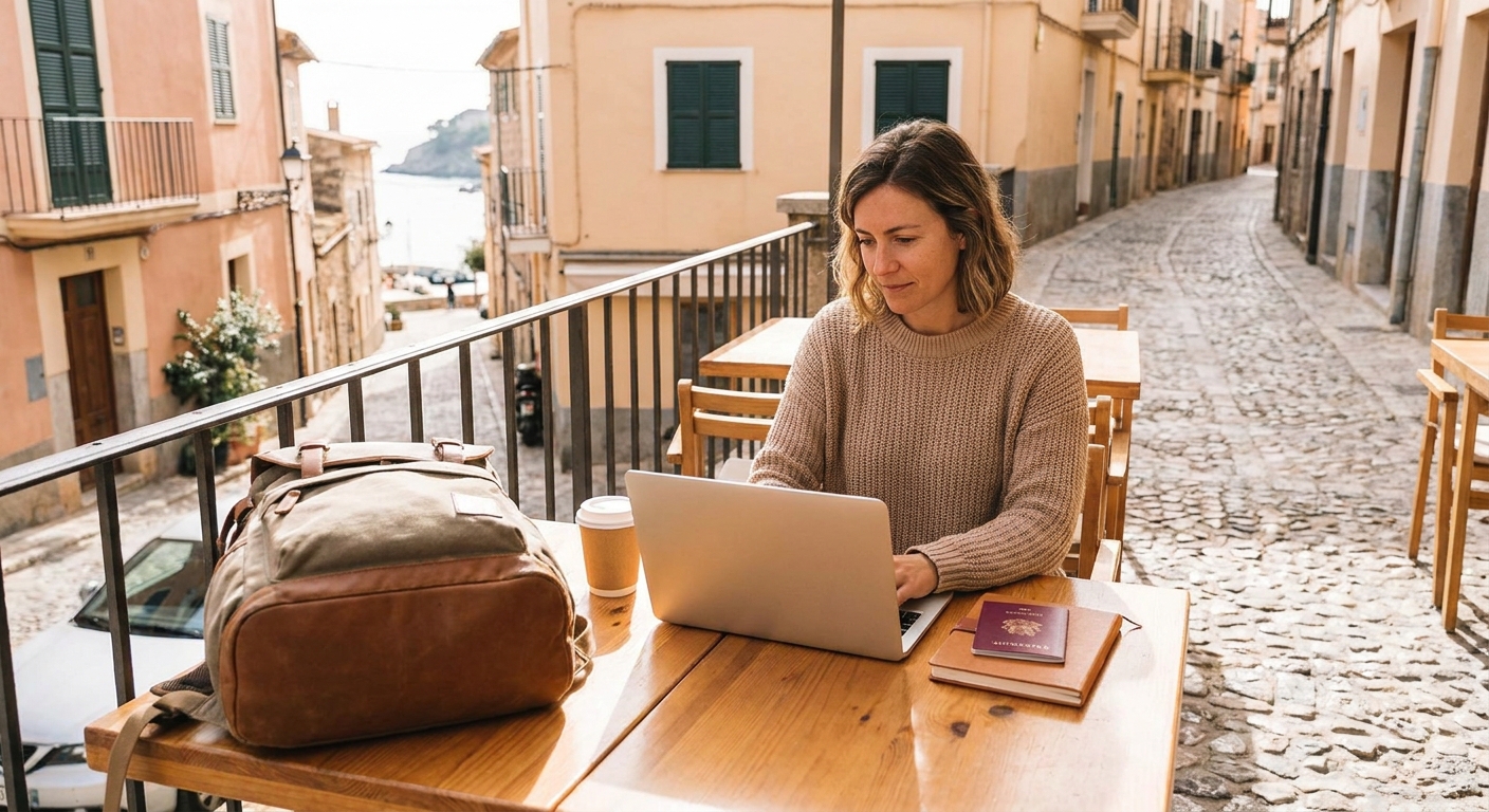 Create a lifestyle photography style blog image for a Travel website article abo