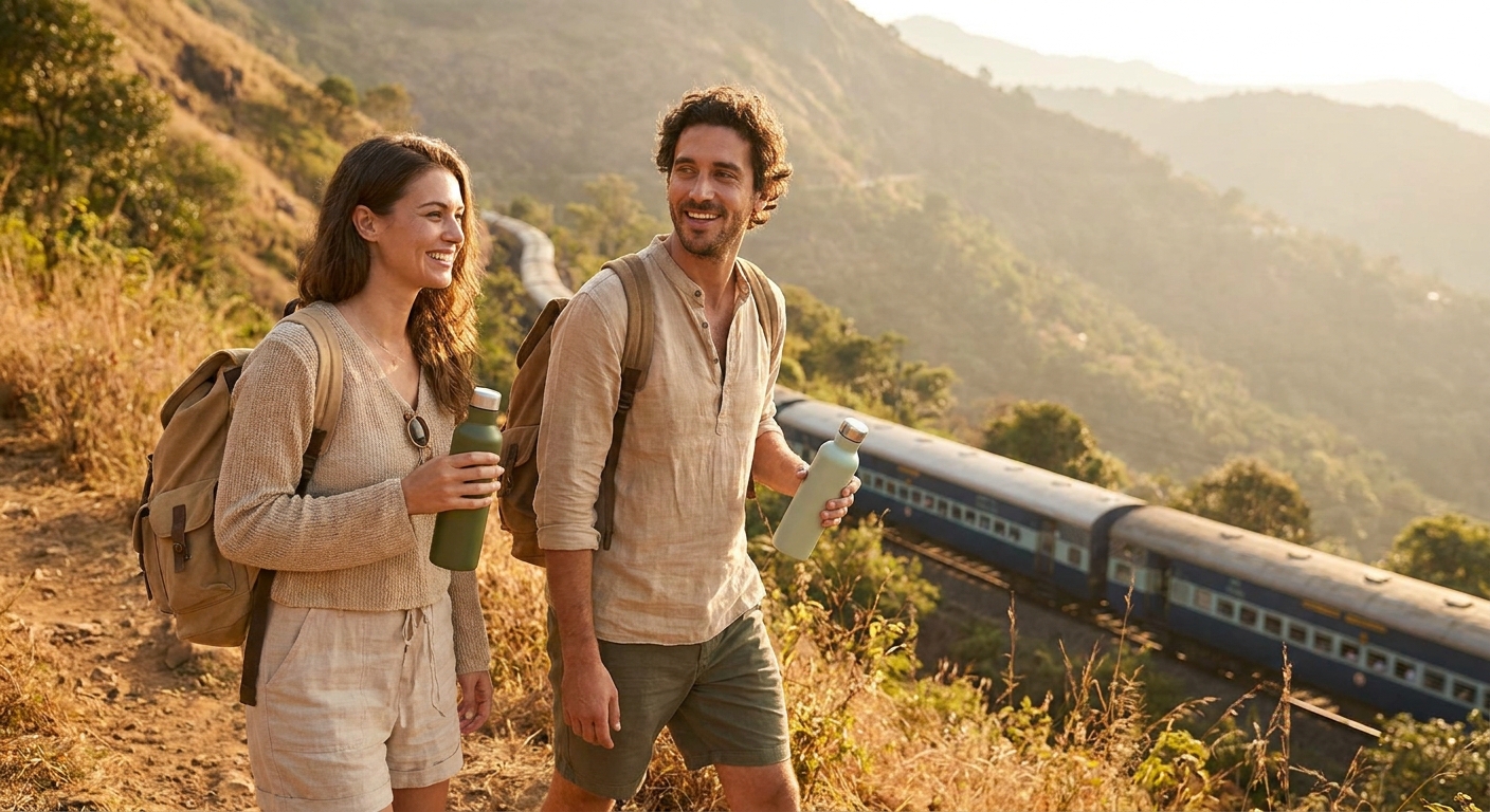 Create a lifestyle photography style blog image for a Travel website article abo