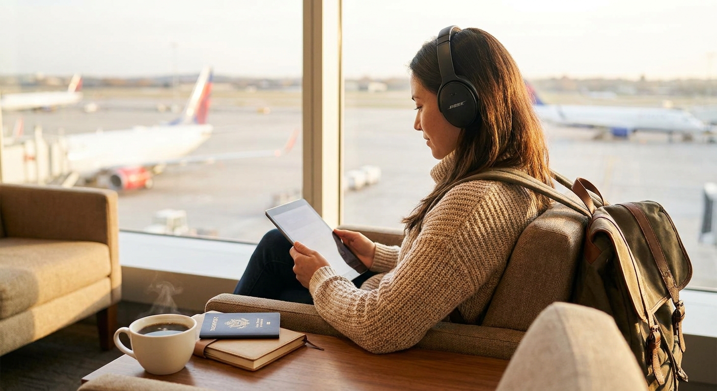 Create a lifestyle photography style blog image for a Travel website article abo