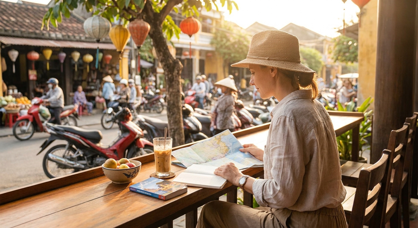 Create a lifestyle photography style blog image for a Travel website article abo