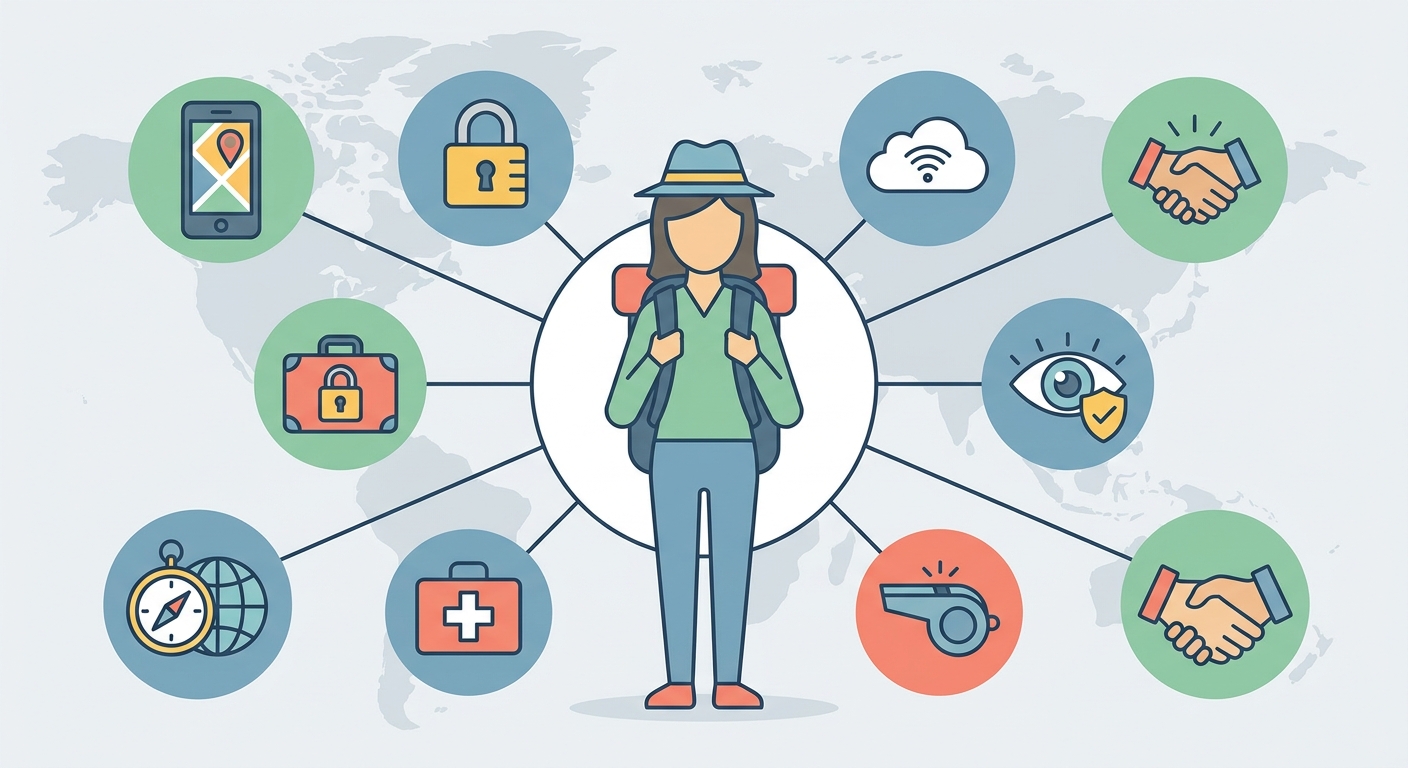 Create a professional blog illustration for a Travel website article about 