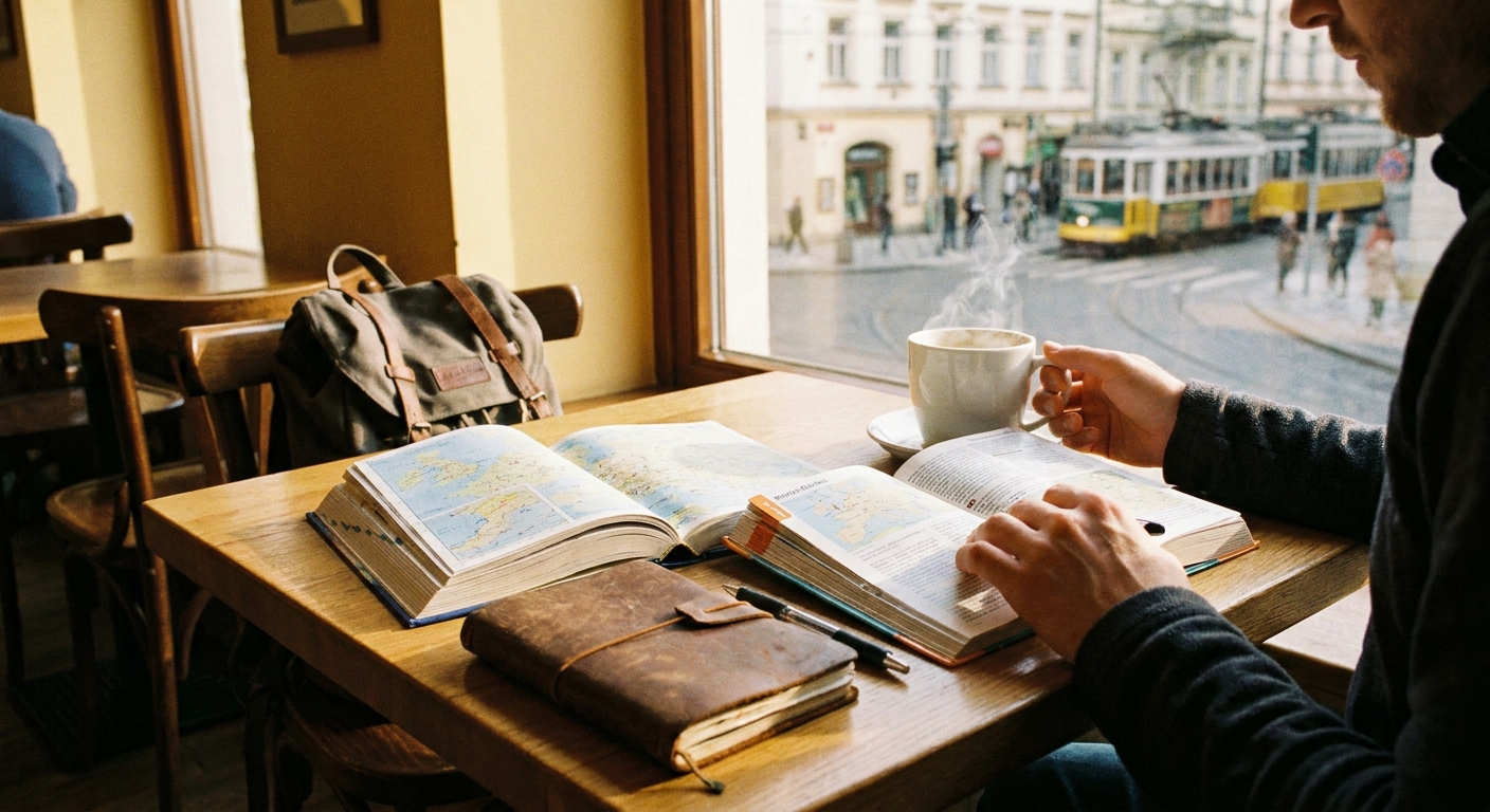 Create a lifestyle photography style blog image for a Travel website article abo