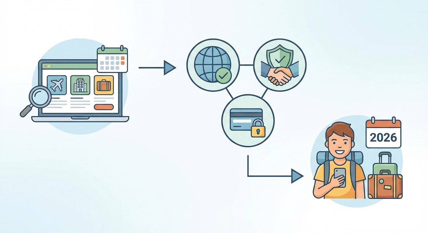 Create a professional blog illustration for a Travel, Flights, Hotels & Deals we