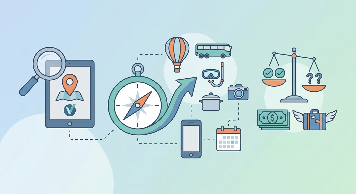Create a professional blog illustration for a Travel, Flights, Hotels & Deals we