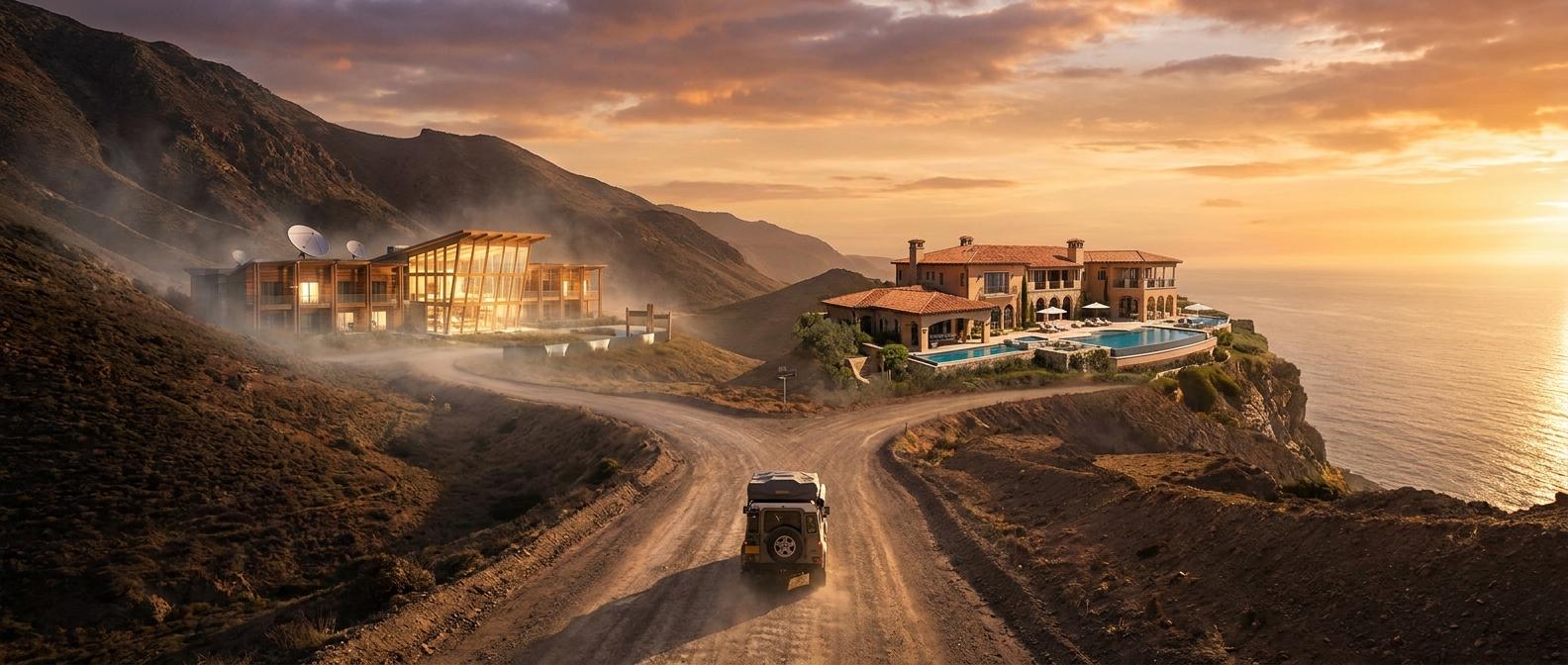 Create a cinematic wide-angle scene suitable for a Travel blog article titled 