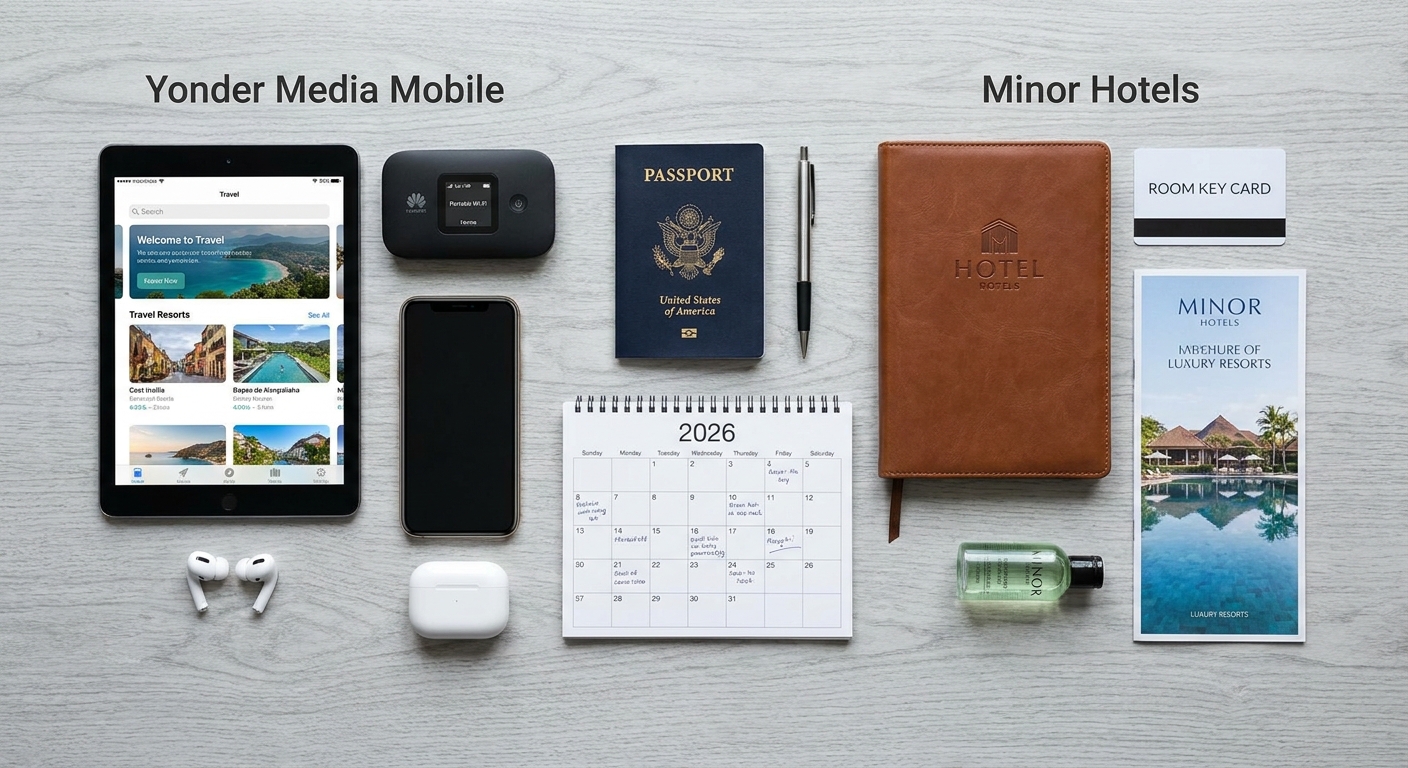 Create a flat-lay top-down composition for a Travel blog article about 