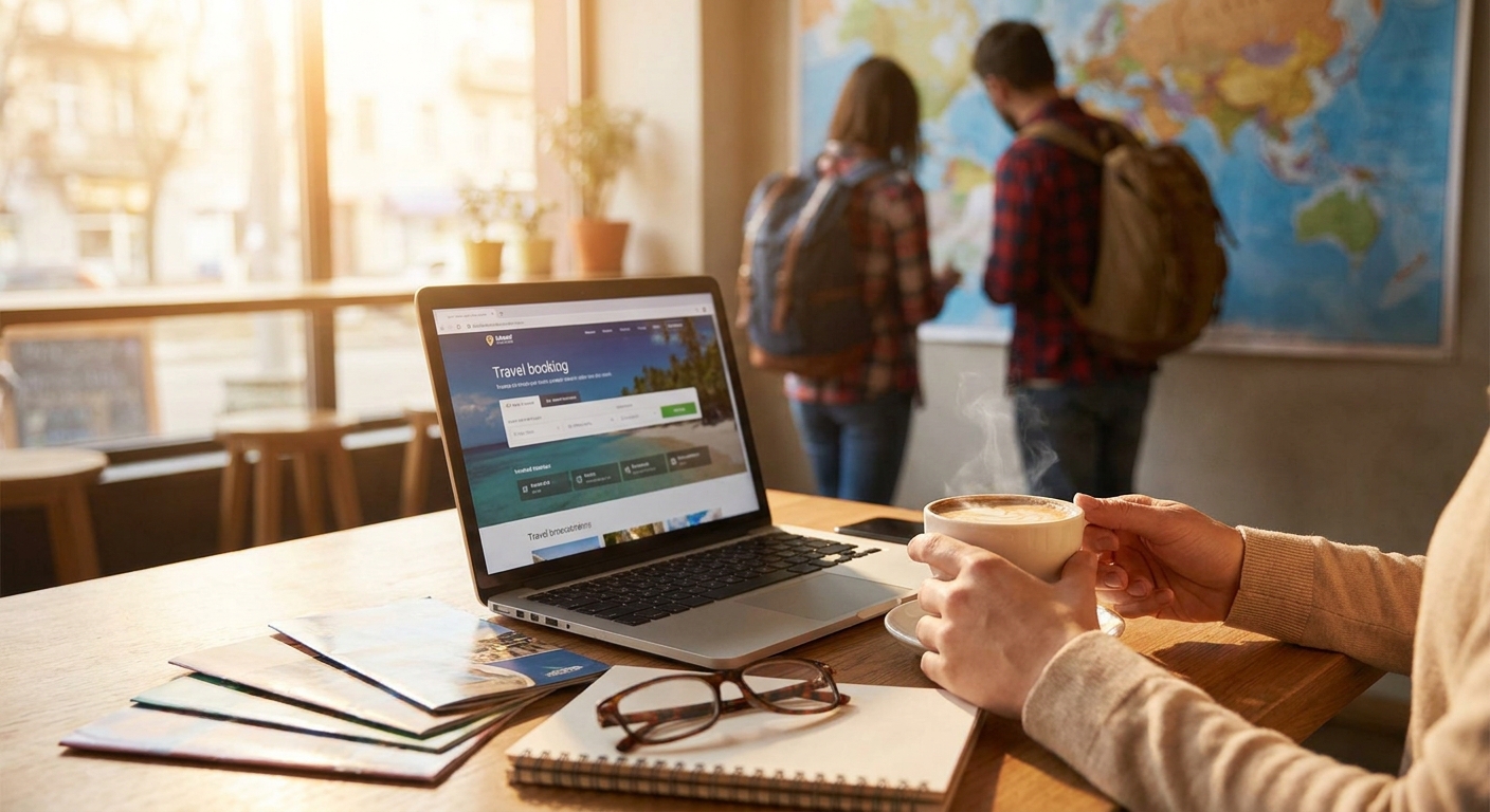 Create a lifestyle photography style blog image for a Travel website article abo