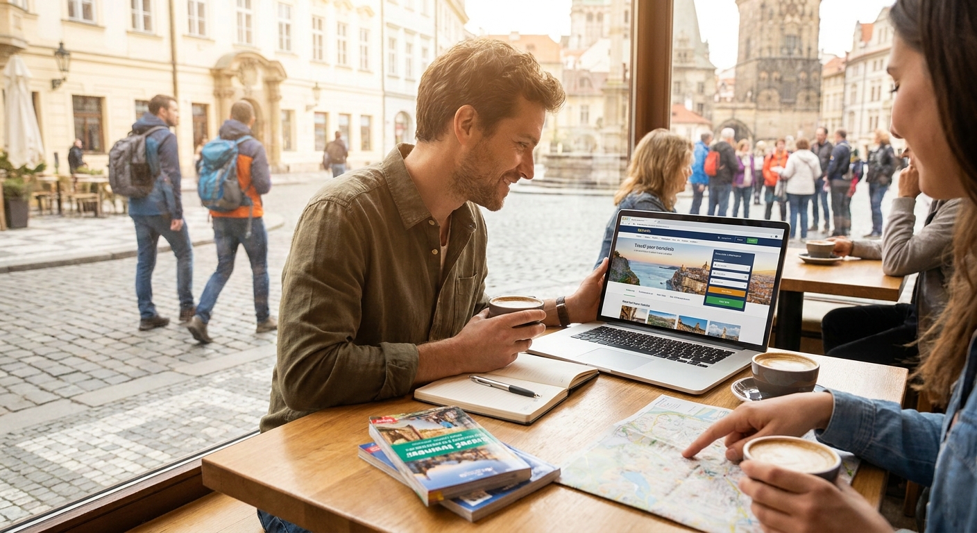 Create a lifestyle photography style blog image for a Travel website article abo