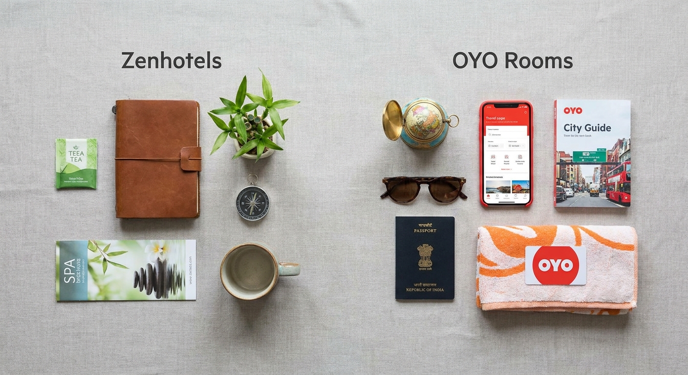 Create a flat-lay top-down composition for a Travel blog article about 