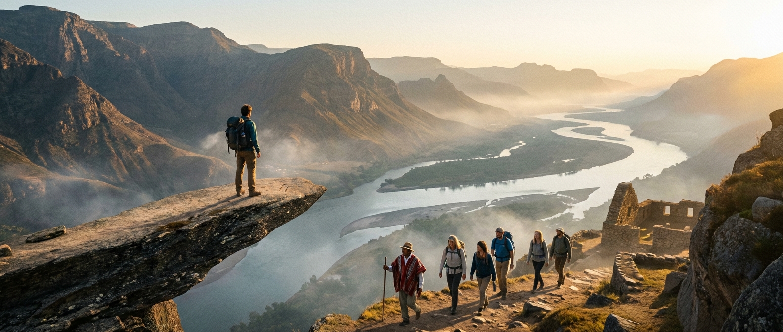 Create a cinematic wide-angle scene suitable for a Travel blog article titled 