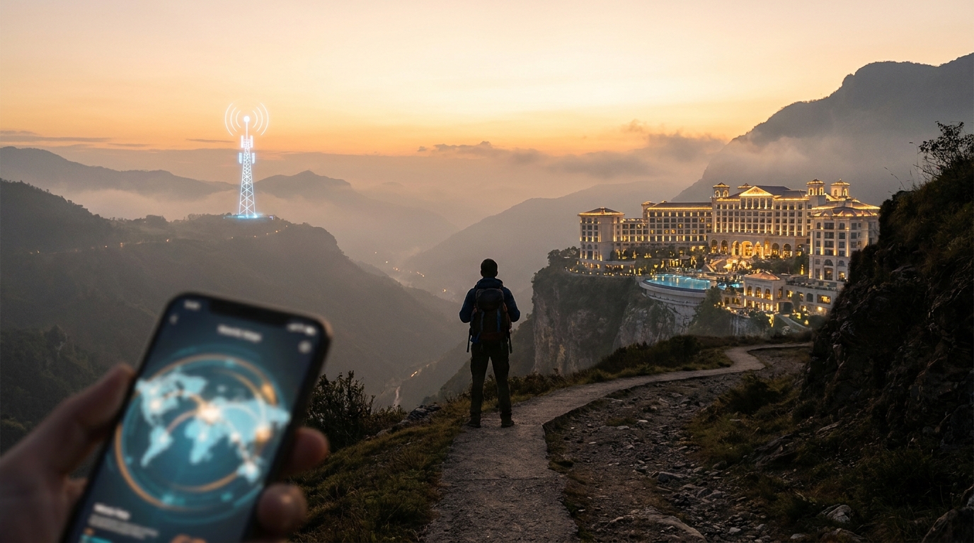 Create a cinematic wide-angle scene suitable for a Travel blog article titled 