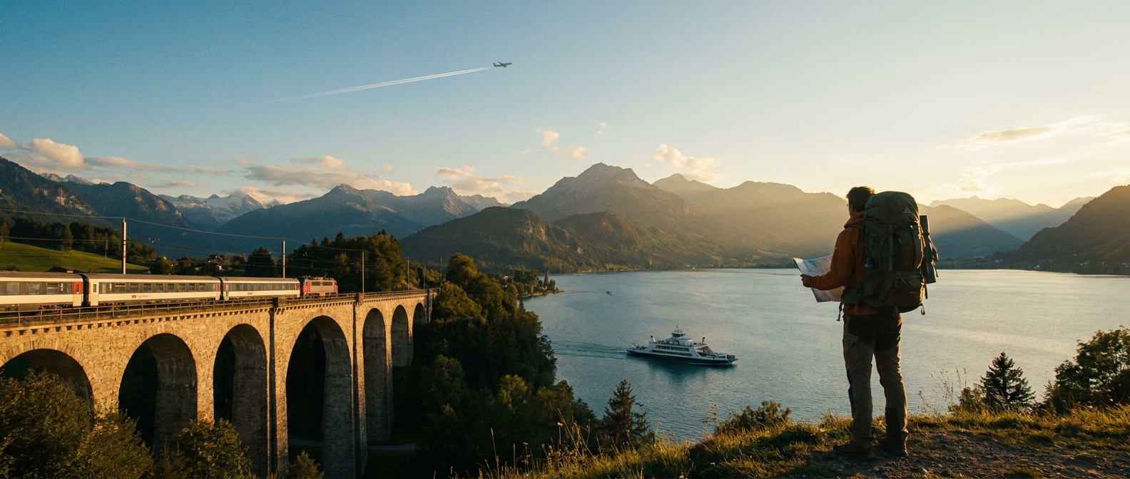 Create a cinematic wide-angle scene suitable for a Travel blog article titled 