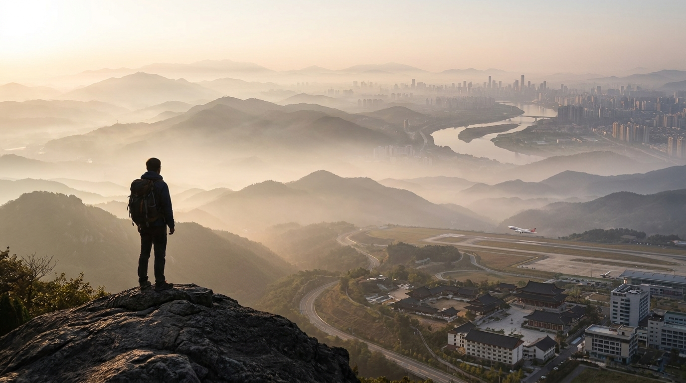 Create a cinematic wide-angle scene suitable for a Travel blog article titled 