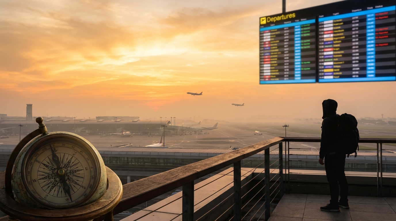 Create a cinematic wide-angle scene suitable for a Travel blog article titled 