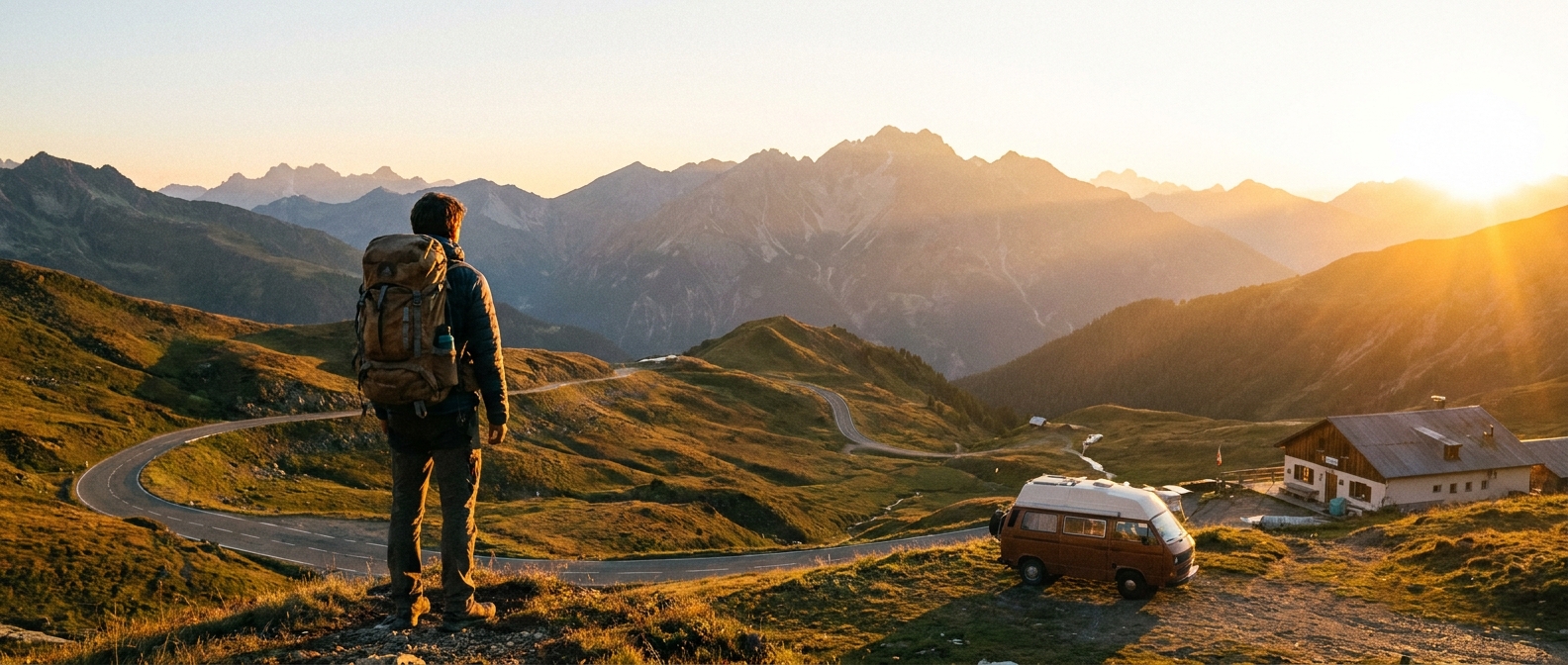 Create a cinematic wide-angle scene suitable for a Travel blog article titled 
