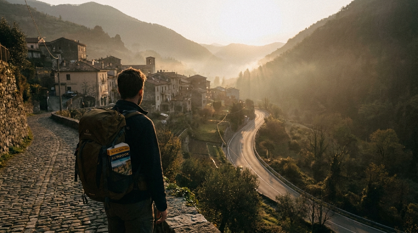 Create a cinematic wide-angle scene suitable for a Travel blog article titled 