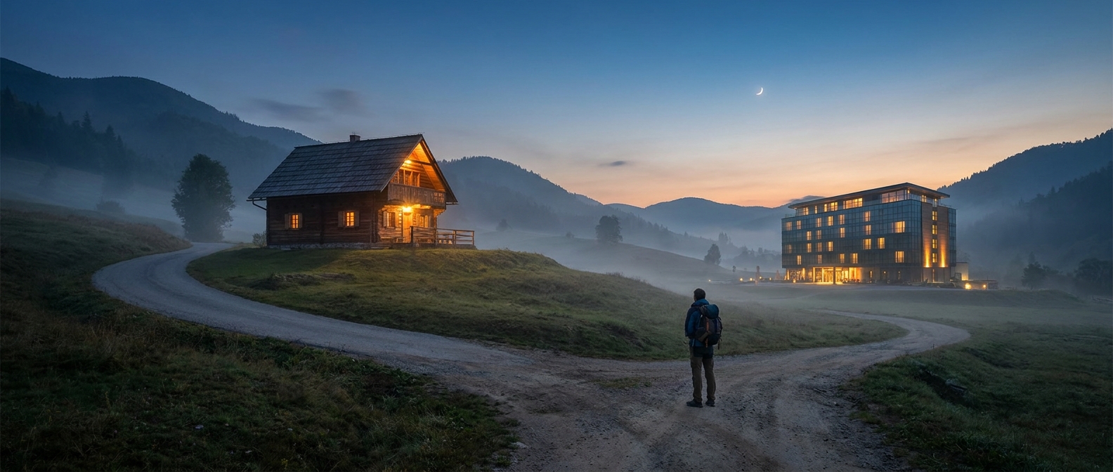 Create a cinematic wide-angle scene suitable for a Travel blog article titled 