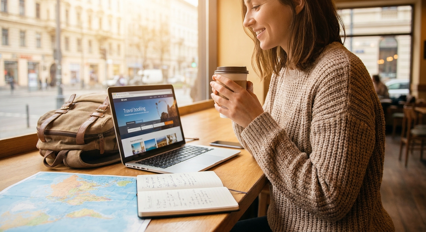 Create a lifestyle photography style blog image for a Travel website article abo