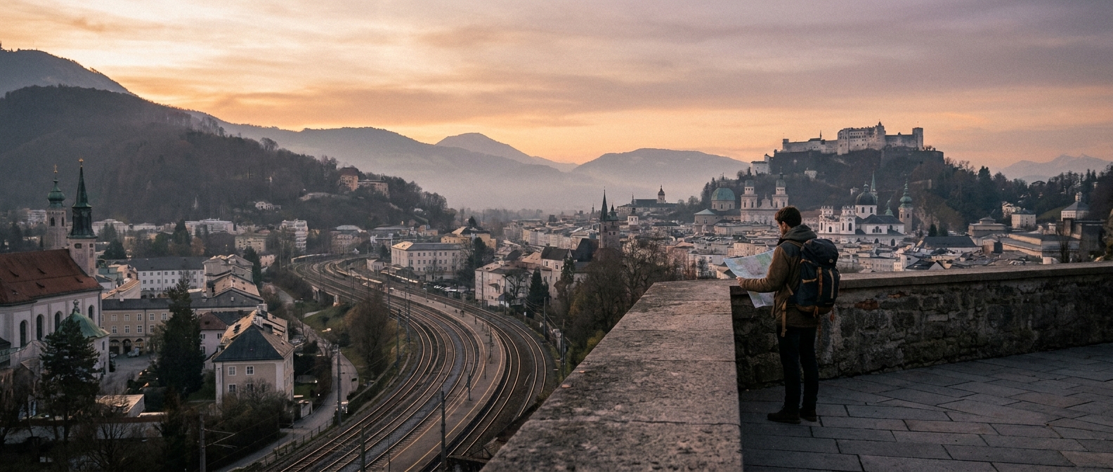 Create a cinematic wide-angle scene suitable for a Travel blog article titled 