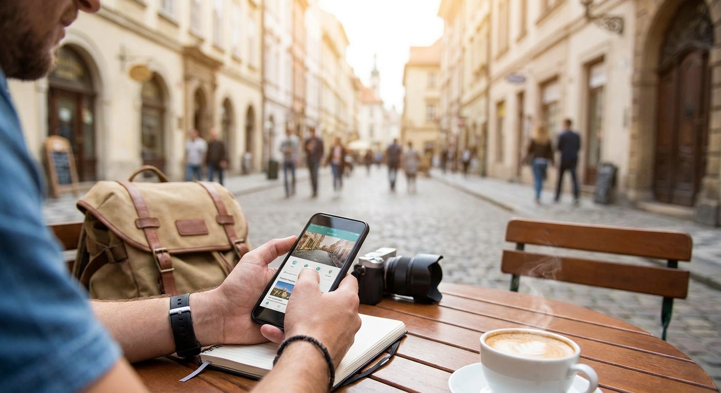 Create a lifestyle photography style blog image for a Travel website article abo