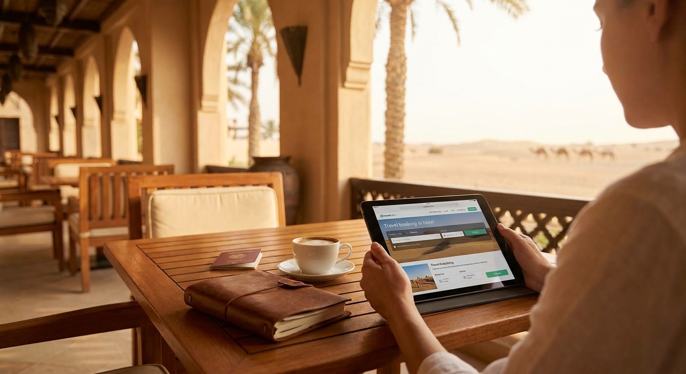 Create a lifestyle photography style blog image for a Travel, Flights, Hotels & 