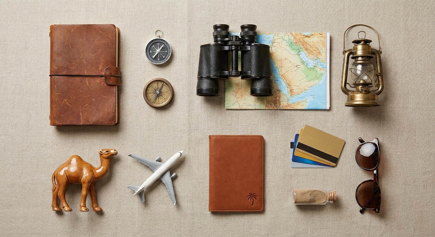 Create a flat-lay top-down composition for a Travel, Flights, Hotels & Deals blo