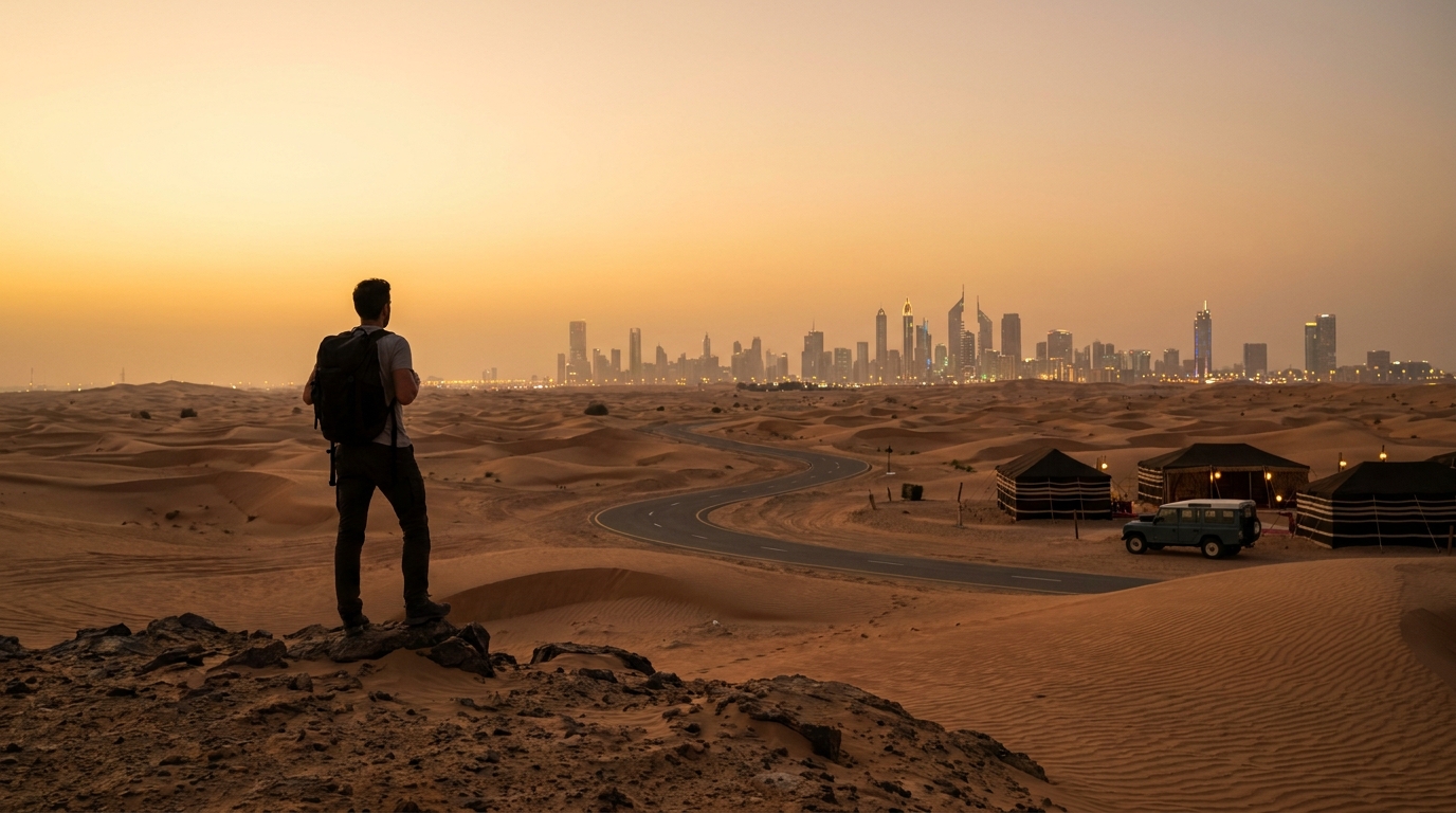 Create a cinematic wide-angle scene suitable for a Travel, Flights, Hotels & Dea