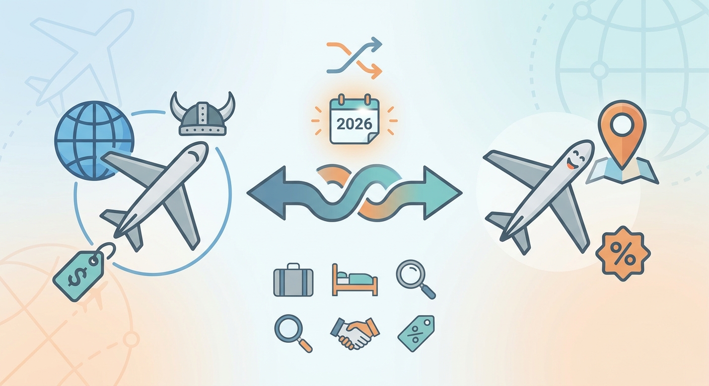 Create a professional blog illustration for a Travel, Flights, Hotels & Deals we