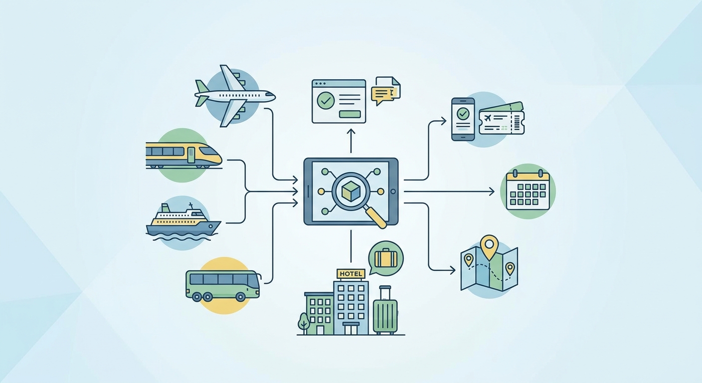 Create a professional blog illustration for a Travel, Flights, Hotels website ar