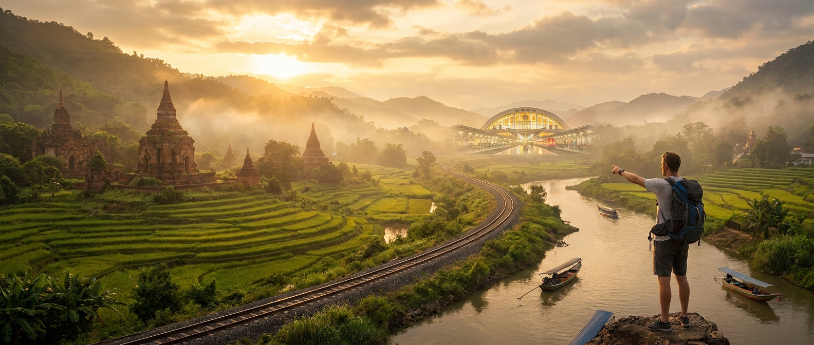 Create a cinematic wide-angle scene suitable for a Travel, Flights, Hotels blog 